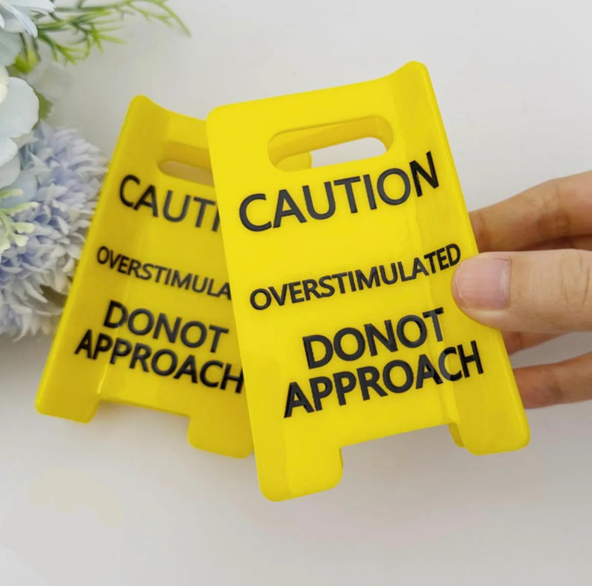(2 Pcs) Caution Overstimulated Yellow Sign Hair Claw Clip